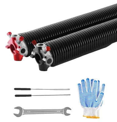 Produktbild von VEVOR Garagentor Torsionsfedern, Paar von 0,234 x 2 x 28 Zoll, 16000 Zyklen, elektrophoretisch schwarz beschichtet für den Austausch, Garagentorfedern mit rutschfesten Wickelstangen, Handschuhen und Montageschlüssel, 0.250x2x32 Zoll