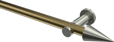 Produktbild von Interdeco Gardinenstange / Vorhangstange Messing Antik / Edelstahl-Optik, Typ Platon Savio (Kegel) ohne Ringe, 20 mm Ø 1-läufig, 520 cm