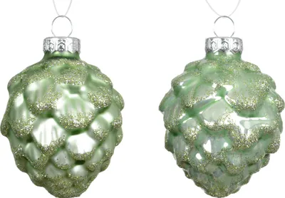 Produktbild von Christbaumschmuck Zapfen 7cm Glas 6 Stück - Matchagrün