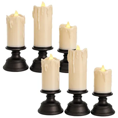Produktbild von LED Kerzen Set 6 Stück, Halloween Kerzen mit Wachstropfen Optik, flammenlose Stabkerzen batteriebetrieben, Dekoration für Tisch Fenster Wohnzimmer