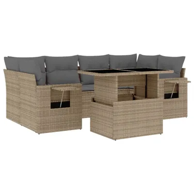 Produktbild von vidaXL 7-tlg. Garten-Sofagarnitur mit Kissen Beige Poly Rattan