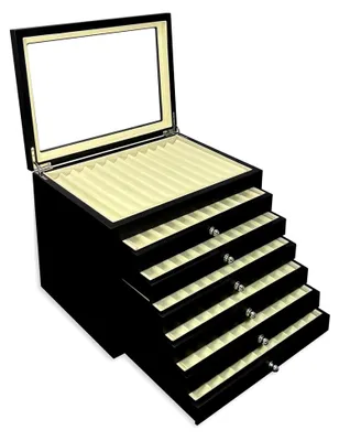 Produktbild von Stifthalterbox mit Vitrine für 78 schwarze Holzstifte