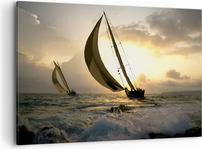 Produktbild von Bild auf Leinwand - Leinwandbild - Schiff Sonnenuntergang Sonne Landschaft - 120x80cm - Wand Bild - Wanddeko - Leinwanddruck - Bilder - Kunstdruck - Leinwand bilder - Wandkunst - AA120x80-3158