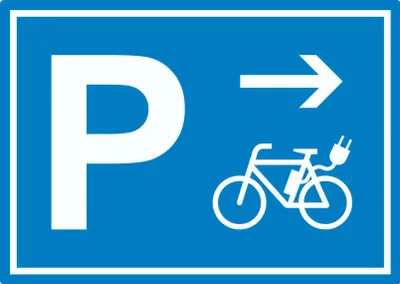 Produktbild von E-Bike Elektrorad Parkplatz mit Richtungspfeil rechts Aufkleber waagerecht A9 (37x52mm)
