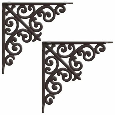 Productafbeelding van Wandplankbeugels, 2 stuks, antiekbruin, 14 x 14 x 3,5 cm, staal