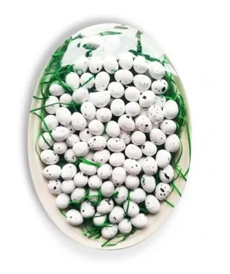 Zdjęcie produktu dla Jajka styropianowe białe nakrapiane 1,8cm, 100 sztuk