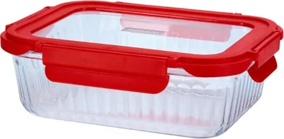 Produktbild von Auflaufform mit Deckel, 1,04 L, Rot, Glas, Kunststoff - Cookai