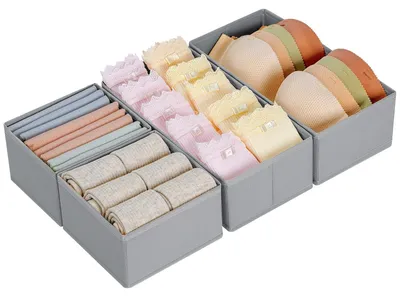 Image de Organisateurs de tiroirs - Boîtes de rangement pour vêtements, lot de 4, couleur grise