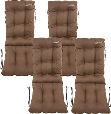 Produktbild von SuperKissen24. Stuhlkissen Sitzkissen und Rückenkissen für Stühle 4er Set 48x48x75 cm - Outdoor und Indoor - Wasserdicht - Braun Leinen