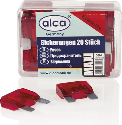 Produktbild von alca® Maxi-Sicherung 50A; 20 St. Economy Box 32 V Farbe - rot Maxi Flachsicherung für Fahrzeuge LKW Bus Schwermaschinen Traktor Auto
