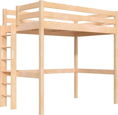 Produktbild von Hohes bett 1-Personen Sylvia 120x200 mit gerader Leiter - Roh (ohne Lack)