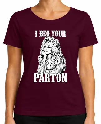 Zdjęcie produktu dla Koszulka damska "I Beg Your Parton Dolly", styl country, Nashville, fanka, retro, kolor burgundowy, rozmiar XL