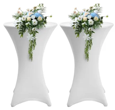 Produktbild von Ikodm 2× Stehtischhusse Stretch Weiß elastischer Bistrotisch Überzug, ø 80×110 cm