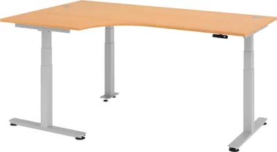 Produktbild von bümö Schreibtisch elektrisch XDSM - Gestell: Silber, Nachbildung: Buche, Größe: Eckschreibtisch 200 x 120 cm