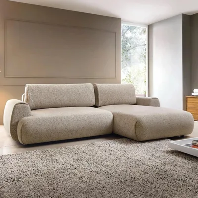 Produktbild von Ecksofa VERNIO Puente 16 Kaltes Beige Greige Strukturstoff Baumwollanteil Schlafsofa Bettkasten Rechts