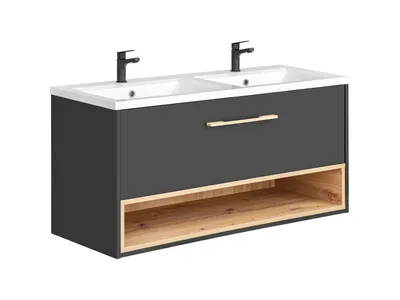 Zdjęcie produktu dla Szafka Łazienkowa Pod Umywalkę 120 Cm Szara Dąb Artisan 1 Szuflada