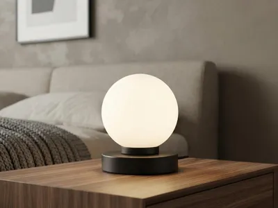 Produktbild von Kleine Tischlampe Schwarz mit Glas Kugel Weiß, LED per Touch stufenweise dimmbar