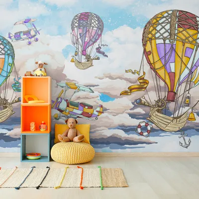 Zdjęcie produktu dla Fototapeta Latające BALONY Statki Samoloty Tapeta Ścienna do Pokoju Dziecka 3D 368x254cm