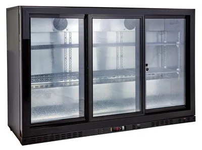 Produktbild von GastroHero Barkühlschrank ECO 350 schwarz 338 Liter Getränkekühlschrank Schiebetüren LED unterbaufähig Umluft