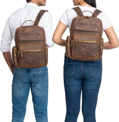 Produktbild von Moderner Studentenrucksack mit Laptopfach für Notebooks bis 13,5" - Vintage Echtleder Braun