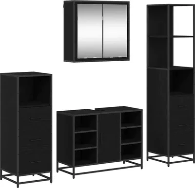 Obrázek produktu pro vidaXL Koupelnový nábytek set 4 ks černý dubový materiál na bázi dřeva