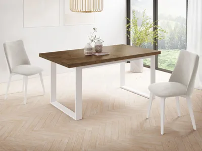 Produktbild von Rechteckiger Loft Esstisch Für Wohnzimmer - Loft Stil Industriell Esstisch Mit Weißen Metallfüßen - Ausziehbarer von 160 cm bis 240 cm - EU - Lefkas Eiche