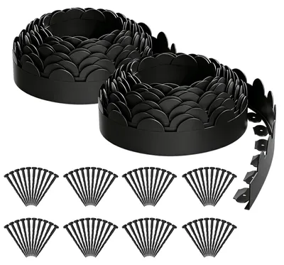Rasenkanten-Set 20 m, 10,5 cm hoch, 80 Spikes, flexibel, schwarz