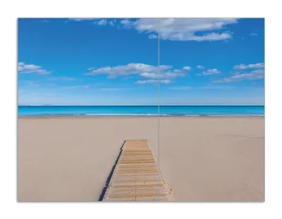 Produktbild von Wallario Herdabdeckplatte aus Glas, Größe 70 x 52 cm 2-teilig, Motiv Auf dem Holzweg zum blauen Meer