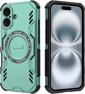 Produktbild von Magnetisch Hülle für iPhone 16, Hybrid PC TPU Bumper Stoßfestes Loch Wärmeableitung Handyhülle Grün