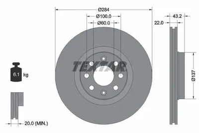 Obrázek produktu pro 2 brzdové kotouče Textar 284 mm vpředu pro Opel Corsa D