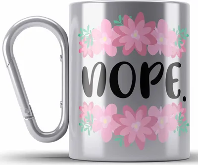 Produktbild von Trendation - Lustige Edelstahl Tasse Karabiner Rosa - Nope - Spruch Karabiner Edelstahl Tasse Karabiner Edelstahl Geschenk Kollege Kollegin Mutter Freundin Geschenkidee (Silber)