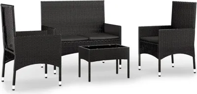 Produktbild von 4-tlg. Garten-Lounge-Set mit Kissen Schwarz Poly Rattan