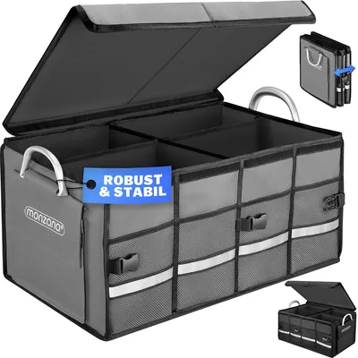 Produktbild von MONZANA® Kofferraum Organizer Deckel 68L Trennwände Wasserdicht Faltbar Verstärkte Wände Rutschfest Kofferraumtasche Kofferraumbox Autotasche Grau