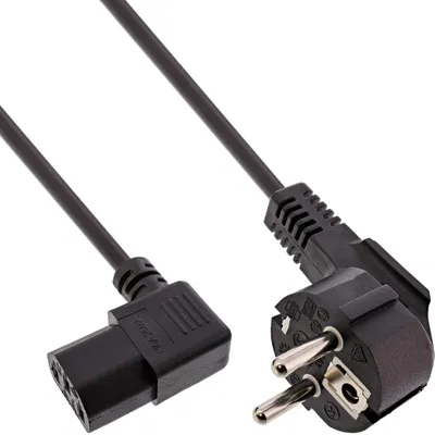 Produktbild von InLine Netzkabel, Schutzkontakt gew. auf Kaltgerätest. C13 rechts abgew., 3m, 3 m, CEE7/7, C13-Koppler