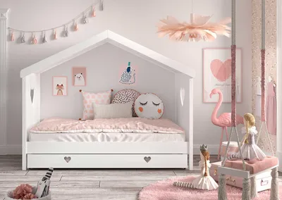 Produktbild von Vipack Hausbett Amori mit Liegefläche 90 x 200 cm, inkl. Rolllattenrost und Bettschublade, Ausf. Kiefer und MDF weiß lackiert