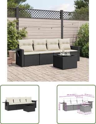 Produktbild von The Living Store 5-tlg. Garten-Sofagarnitur mit Kissen Schwarz Poly Rattan
