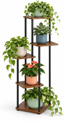 Imagen del producto de Relaxdays, estante para plantas, con 5 niveles, dimensiones: 106 x 57 x 57 cm, estantería para plantas de interior, estilo industrial, color /marrón, Imagen generada por IA