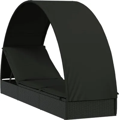 Produktbild von vidaXL Sonnenliege mit Runddach Schwarz 211x57x140 cm Poly Rattan