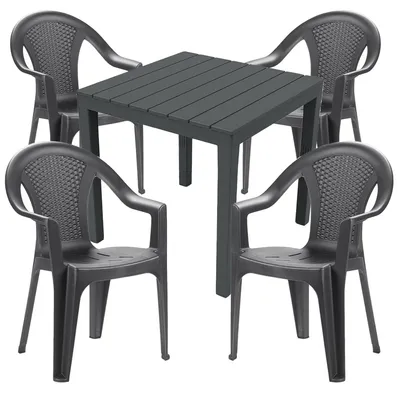 Produktbild von Sitzgarnitur Bistrogarnitur 5-teilig Anthrazit Rattan/Holzoptik