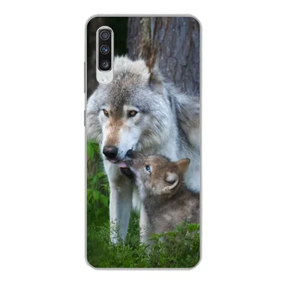 Produktbild von MuchoWow® Handyhülle Schutzhülle Hülle für Samsung Galaxy A70 Wolf - Moos - Wald - Welpe Silikon Softcase Handy Hülle - Schutzhaube
