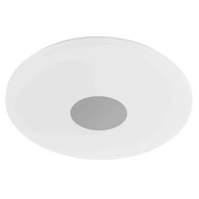 A white, round LED ceiling light with a gray central element.