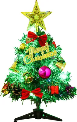 Produktbild von 30 cm großer Tisch-Weihnachtsbaum, künstlicher Mini-Weihnachtsbaum mit LED-Lichterketten und Ornamenten