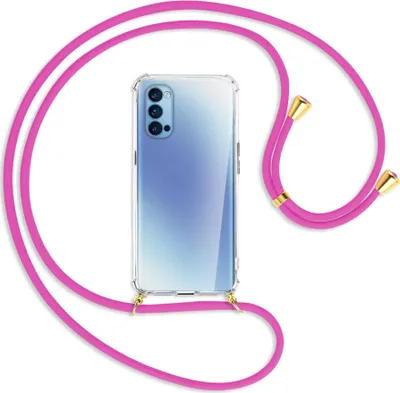 Produktbild von Handykette Backcover-Schutzhülle mit Band (Metall goldfarben) für Oppo Reno5 4G/5G - hot pink