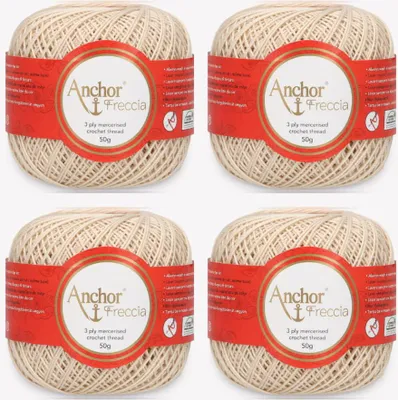 Image de 4 pelotes d'Anchor Freccia 6 – Fil de coton fin pour les projets au crochet (couleur 00387)