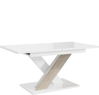 Produktbild von MEBLINI Esstisch Ausziehbar - Esszimmertisch Modern - Küchentisch - Säulentisch - Ausziehtisch - Dining Table - Esszimmertische - 140-180x80x75cm - BRONX - Weiß Hochglanz/Sonoma Eiche