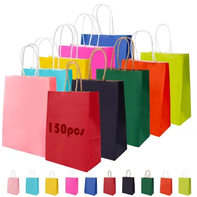 Imagen del producto de Bolsas de regalo, 150 unidades - Bolsas de papel - Bolsas para embalaje - Bolsas para regalos - Bolsas de regalo - 10 colores - Bolsas para regalos