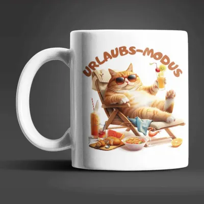 Produktbild von Katze Kater Urlaubs-Modus Keramik Kaffeetasse Teetasse Tasse Geschenkidee