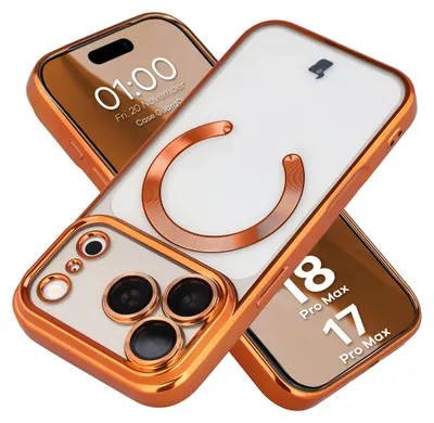 Produktbild von Handyhülle mit Kameraschutz und Magnetring für iPhone 18 Pro Max / 17 Pro Max, Bizon Case GuardO, Transparent-Orange
