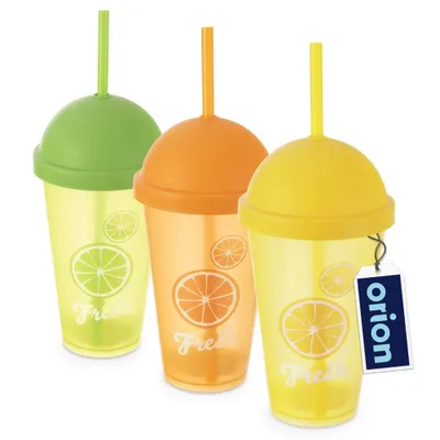 Immagine prodotto di Tazza Orion Tazza di plastica Tazza riutilizzabile Tazza con coperchio e cannuccia 450 ml 3 pz.