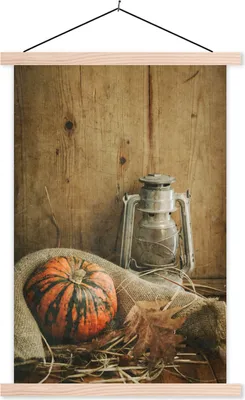 Produktbild von MuchoWow® Textilposter Stillleben - Herbst - Kürbis 120x180 cm mit holzfarbenen Rahmen - Textil-Plakat